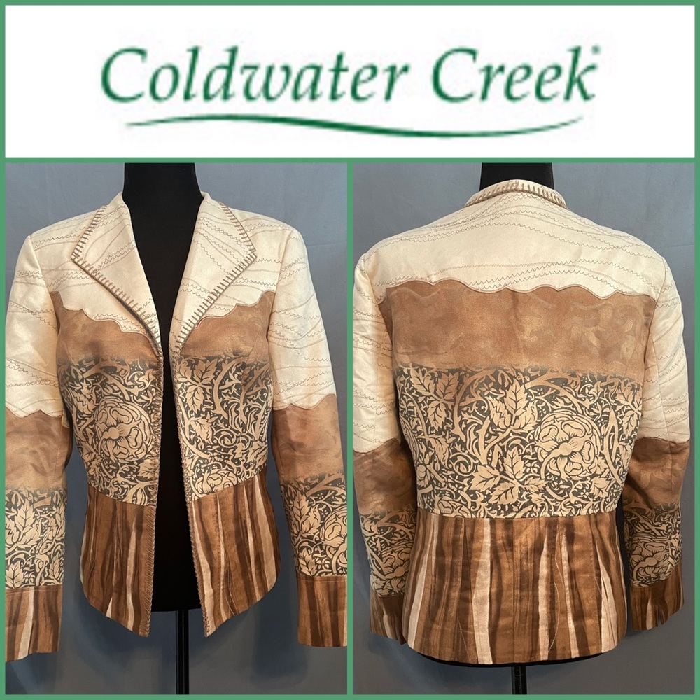 Coldwater Creek faux suede blazer.  Cream and different shades of tans size P14